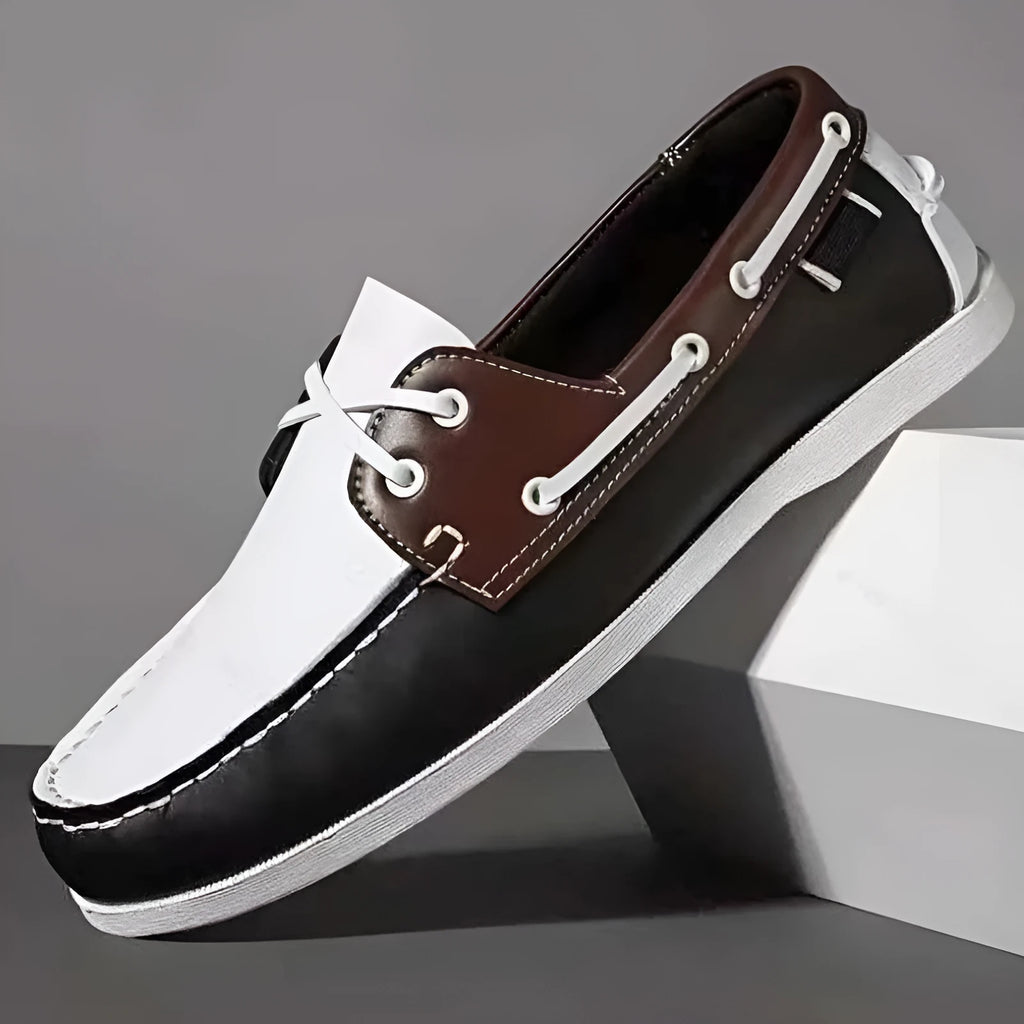 Men's British style casual shoe with round toe and flat heel, shown in a solid colour.