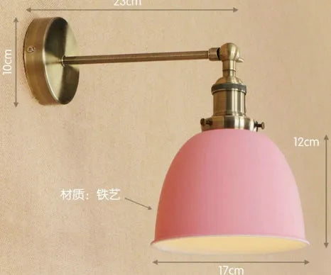 Bedroom ceiling light with iron shade in multiple colour options including pink, black, blue, gray, green, red, orange, white, and yellow