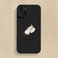Black silicone iPhone case with a carved cartoon duck design on the back