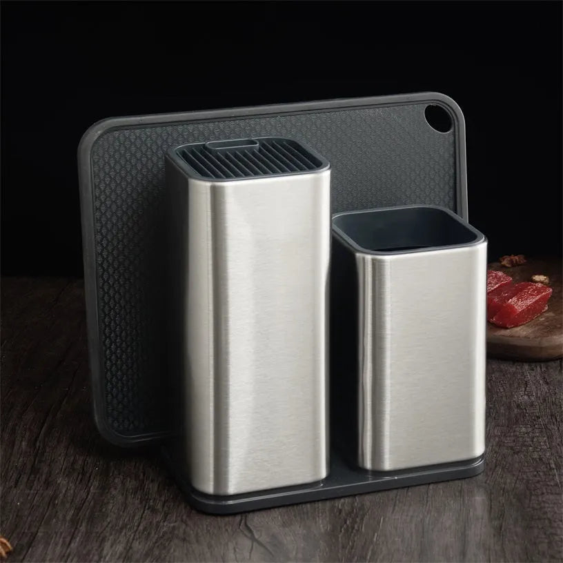 Stainless steel kitchen knife storage rack with detachable bottom for drainage in black colour