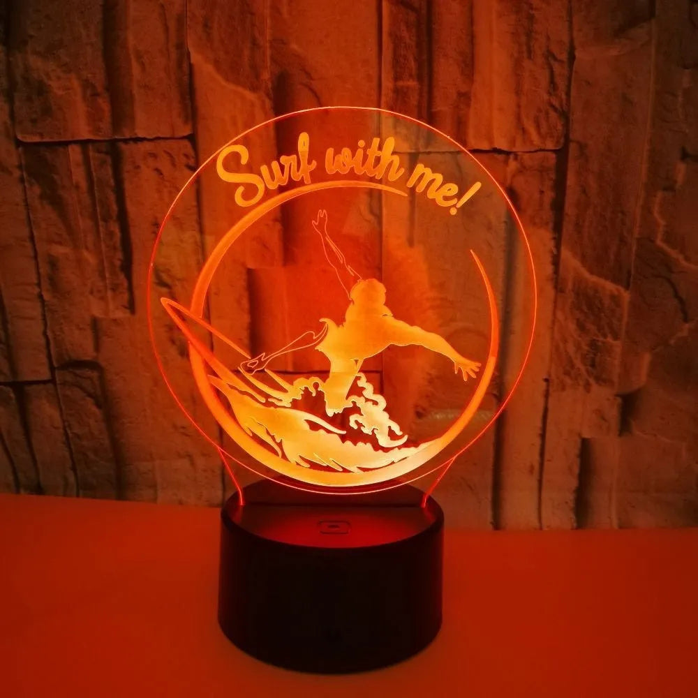 Touch control 3D night lamp with crack-patterned acrylic and seven colour LED lighting