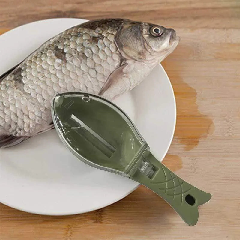 Fish scale scraper kitchen tool with cover design in food-grade white plastic with hanging hole