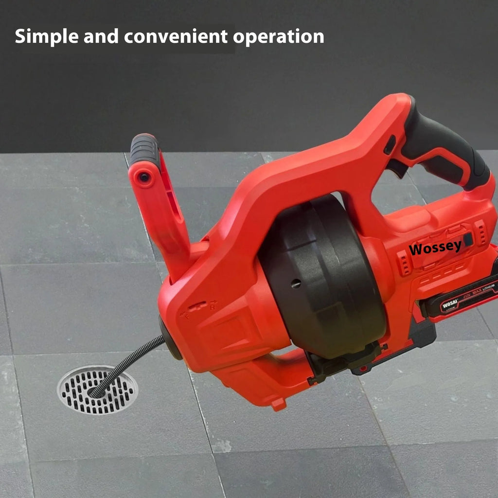 Cordless 20V electric drain cleaner with 7mm flexible shaft and trigger grip, on a white background.