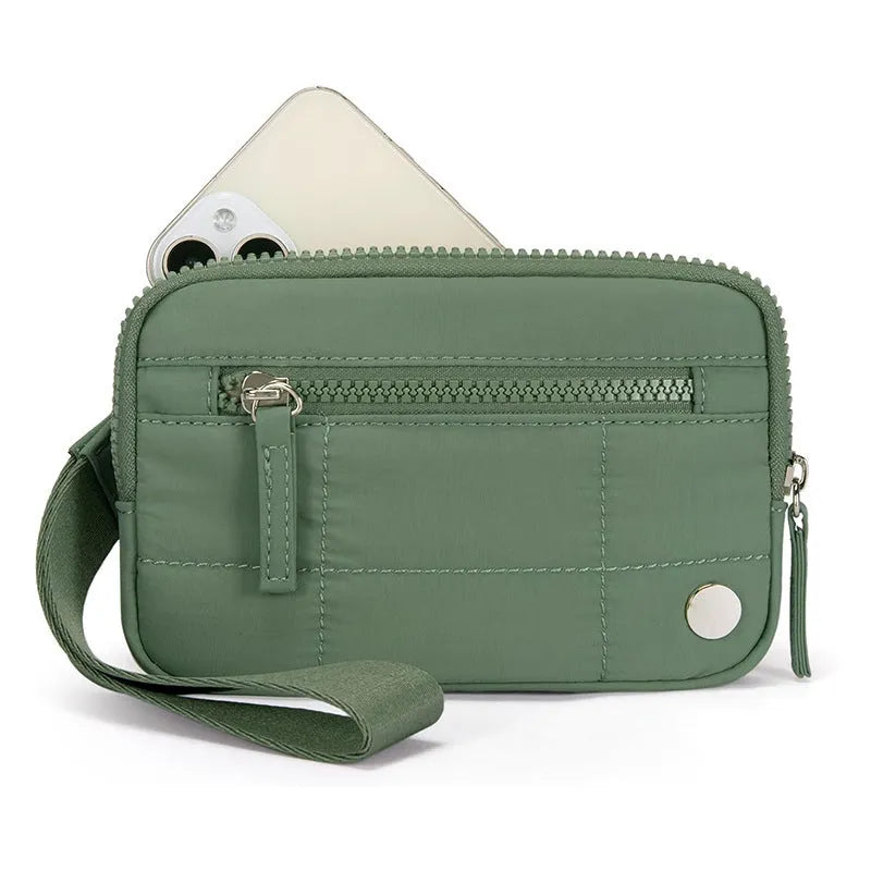 Waterproof quilted women's handbag with transparent deck section in solid colour