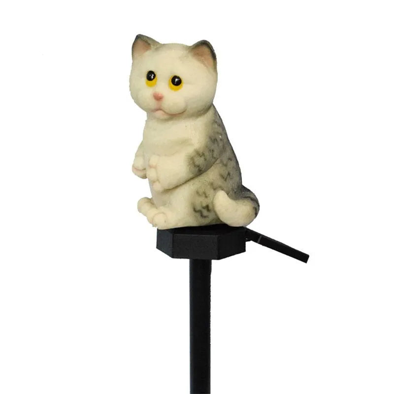 Brown cat-shaped solar-powered lawn light for garden decoration.