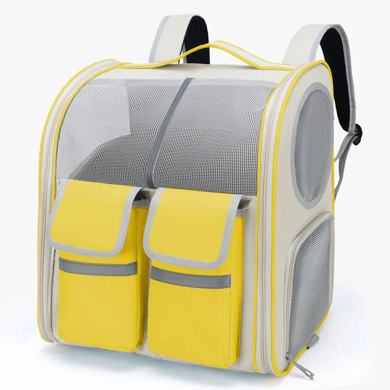 Yellow pet trolley bag canvas carrier backpack with pull rod for cats and small dogs up to 7.50kg