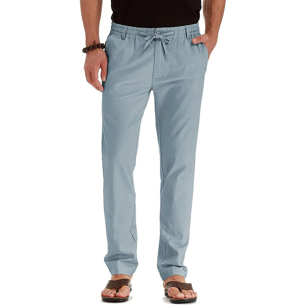 Business casual men's loose oversized track pants in cotton blend, straight leg, mid waist, available in army green
