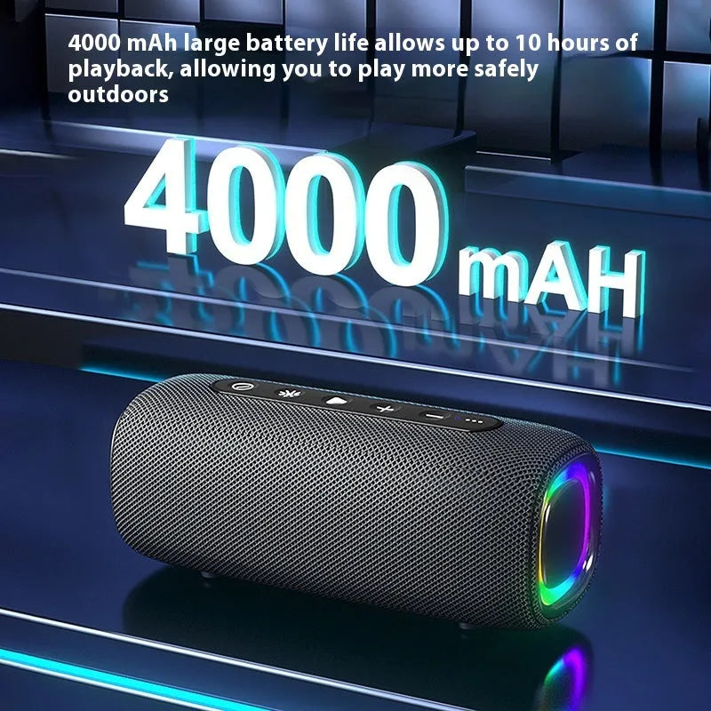 Outdoor waterproof portable wireless Bluetooth speaker EBS-608 in gray with dual speaker units and cloth net cover