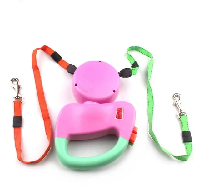 Retractable dog walking leash with 3 metre nylon rope, automatic mechanism, shown in black, pink, or grey