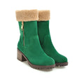 Snow boots with a plush lining and rubber insole in black, grey, green, and orange