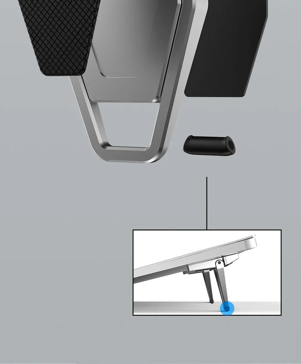 Metal foldable cooling bracket for tablet and notebook, zinc alloy, black and silver