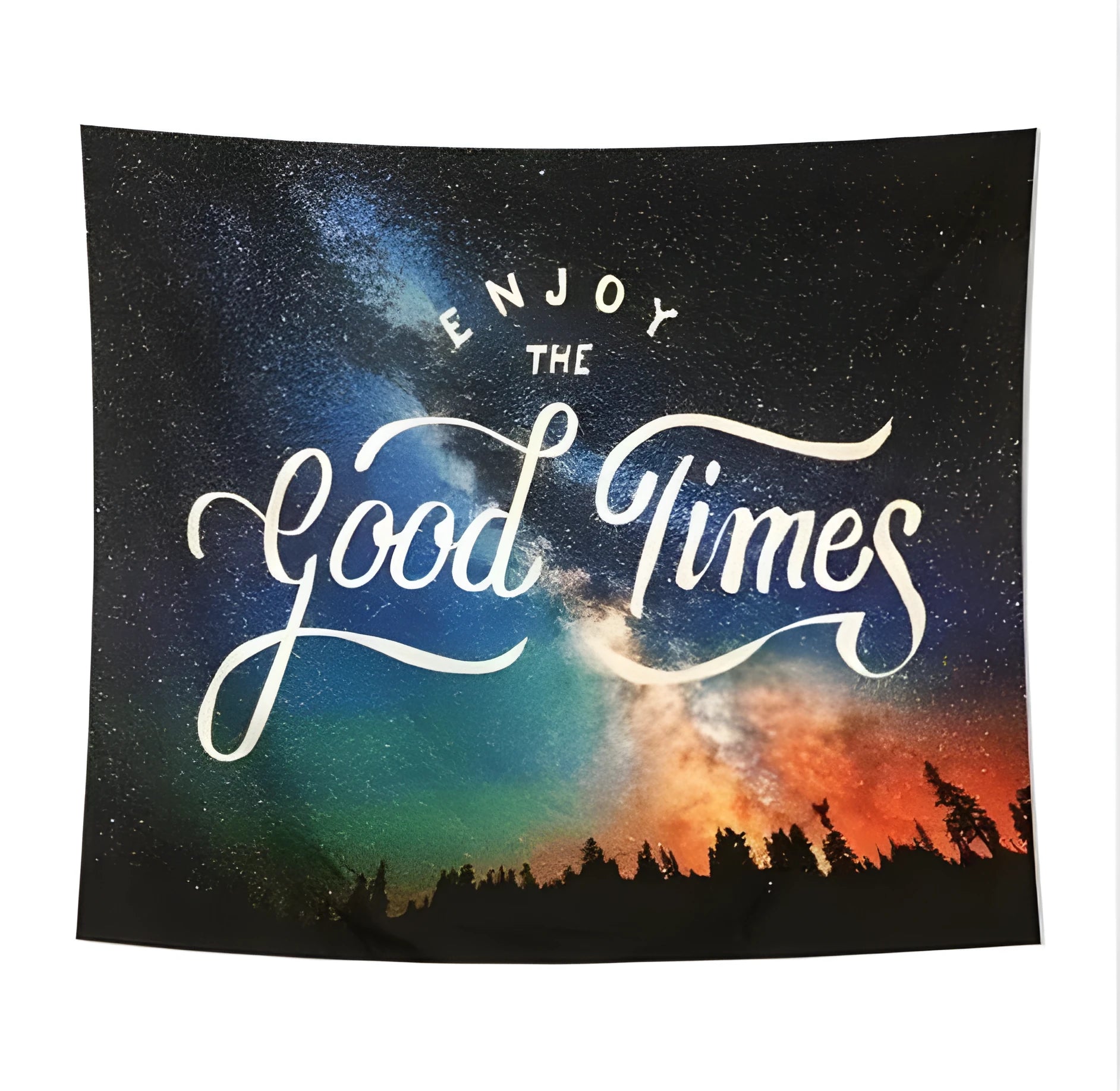Galaxy Good Times satin tapestry with night sky landscape pattern, 150x230cm size