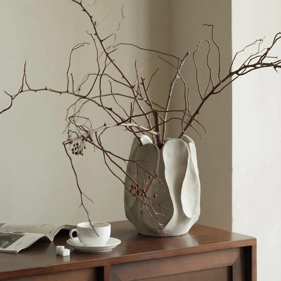 Irregular ceramic art vase with magnesium clay construction for flower arrangements