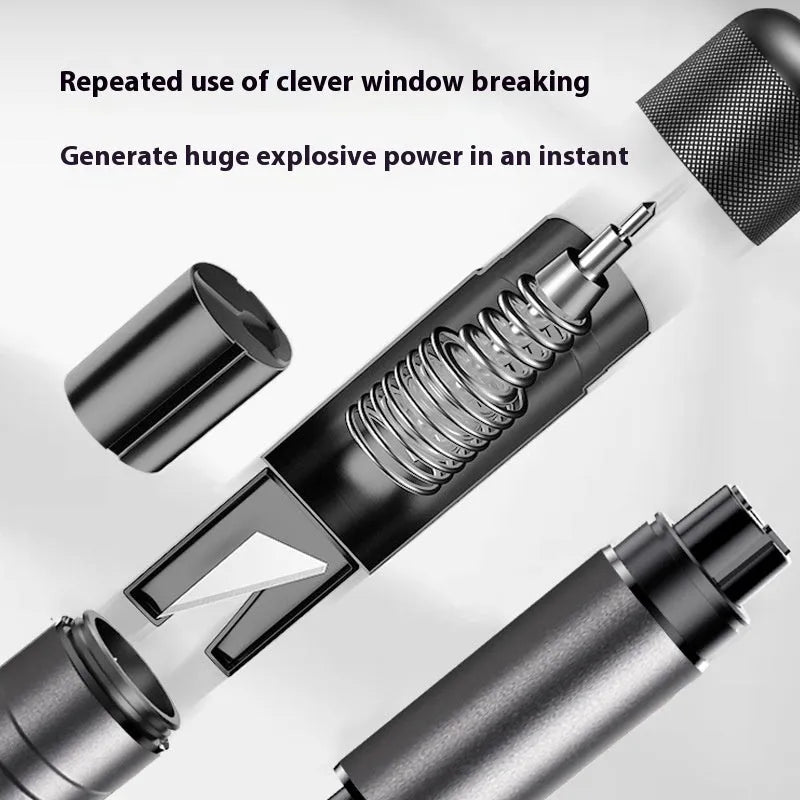Gun grey aluminium alloy car safety hammer with seatbelt cutter on a 87mm long body