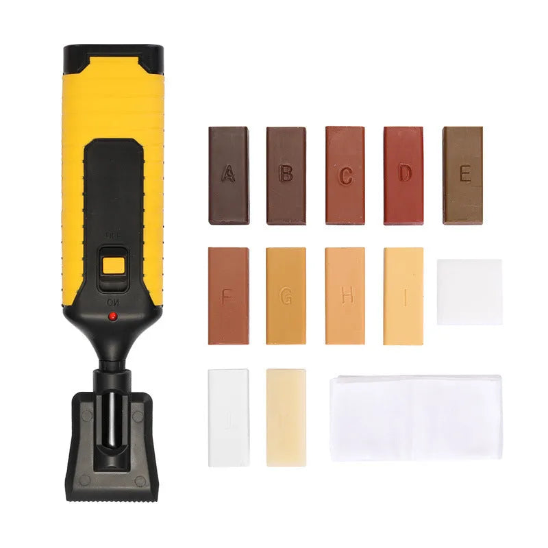 DIY floor tile repair tool set with coloured wax sticks for scratch and chip restoration