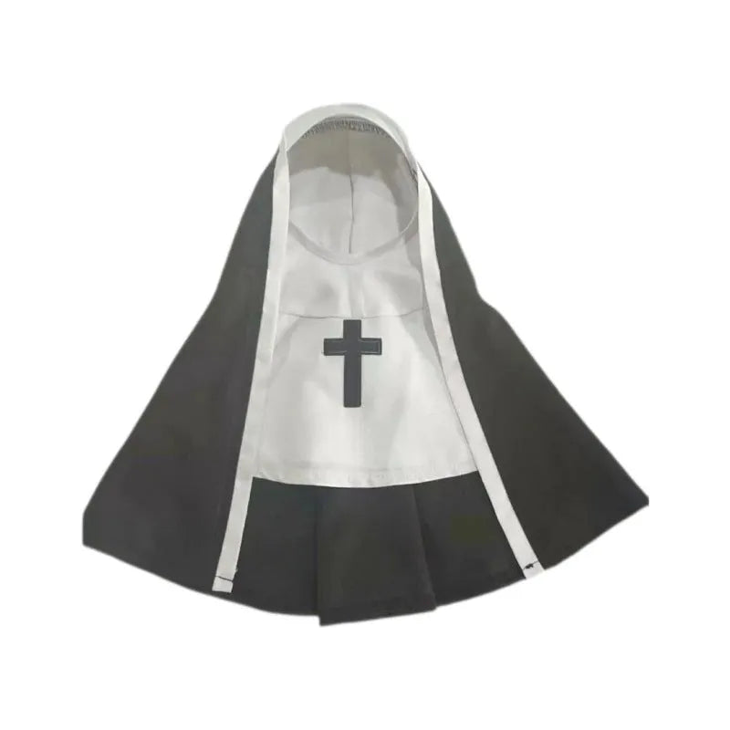 Black and white nun cloak costume for a small dog on a mannequin