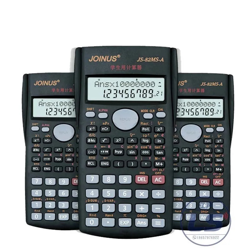 JS-82MS scientific calculator with 10-digit display, ABS housing, plastic buttons, 157 x 84 x 17 mm