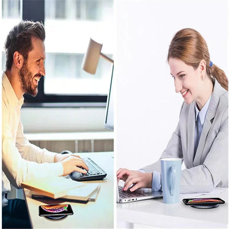 Black or white aluminium alloy wireless charging pad with LED status light