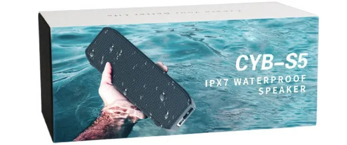 Black wireless waterproof Bluetooth speaker with 20W output power and 12-hour battery life
