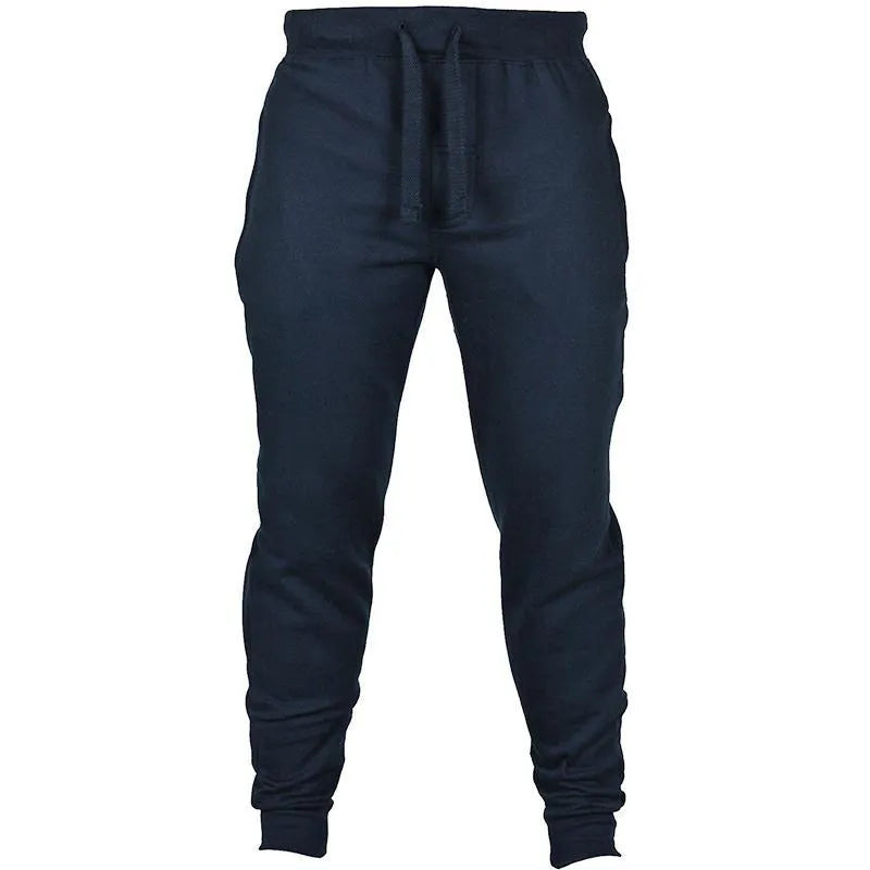 Men's solid colour drawstring fleece casual pants in loose fit pencil style