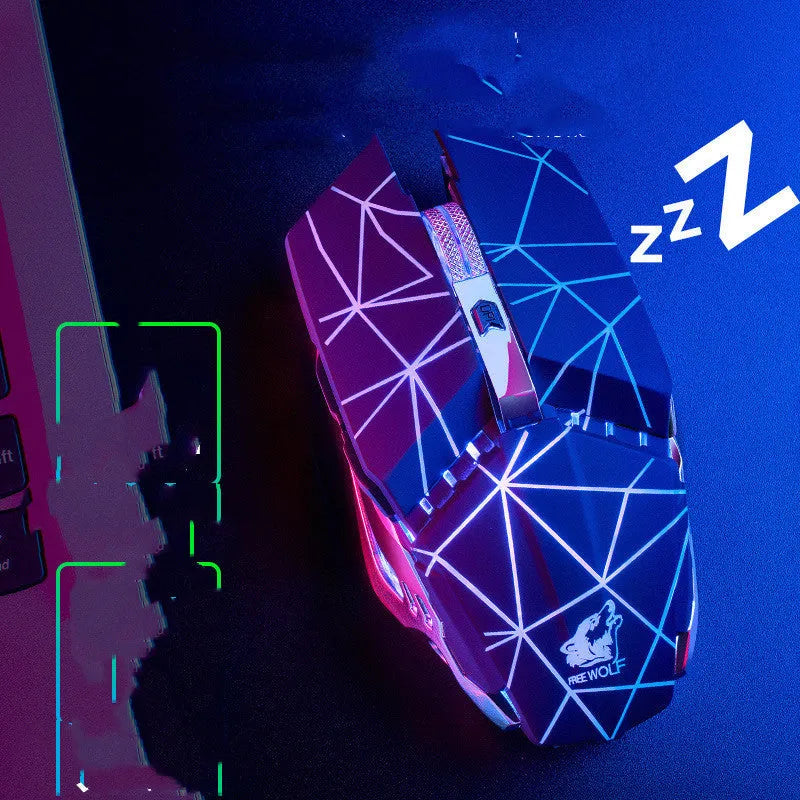 Black rechargeable wireless gaming mouse with six buttons on a mousepad