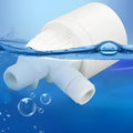 White nylon automatic float valve for purified water systems with BSP thread connections.