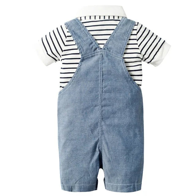 Baby sling set three-piece 100% cotton short sleeve stripe clothing with detachable hood in beige and brown stripes