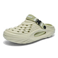 Men's solid colour platform slippers in light green, made from EVA with a hollow out design on the upper.