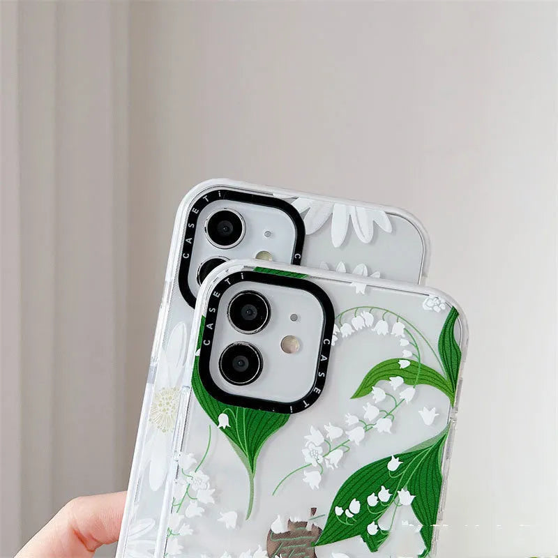 TPU floral fall-proof phone case for iPhone in Blue Garden colour showing transparent back