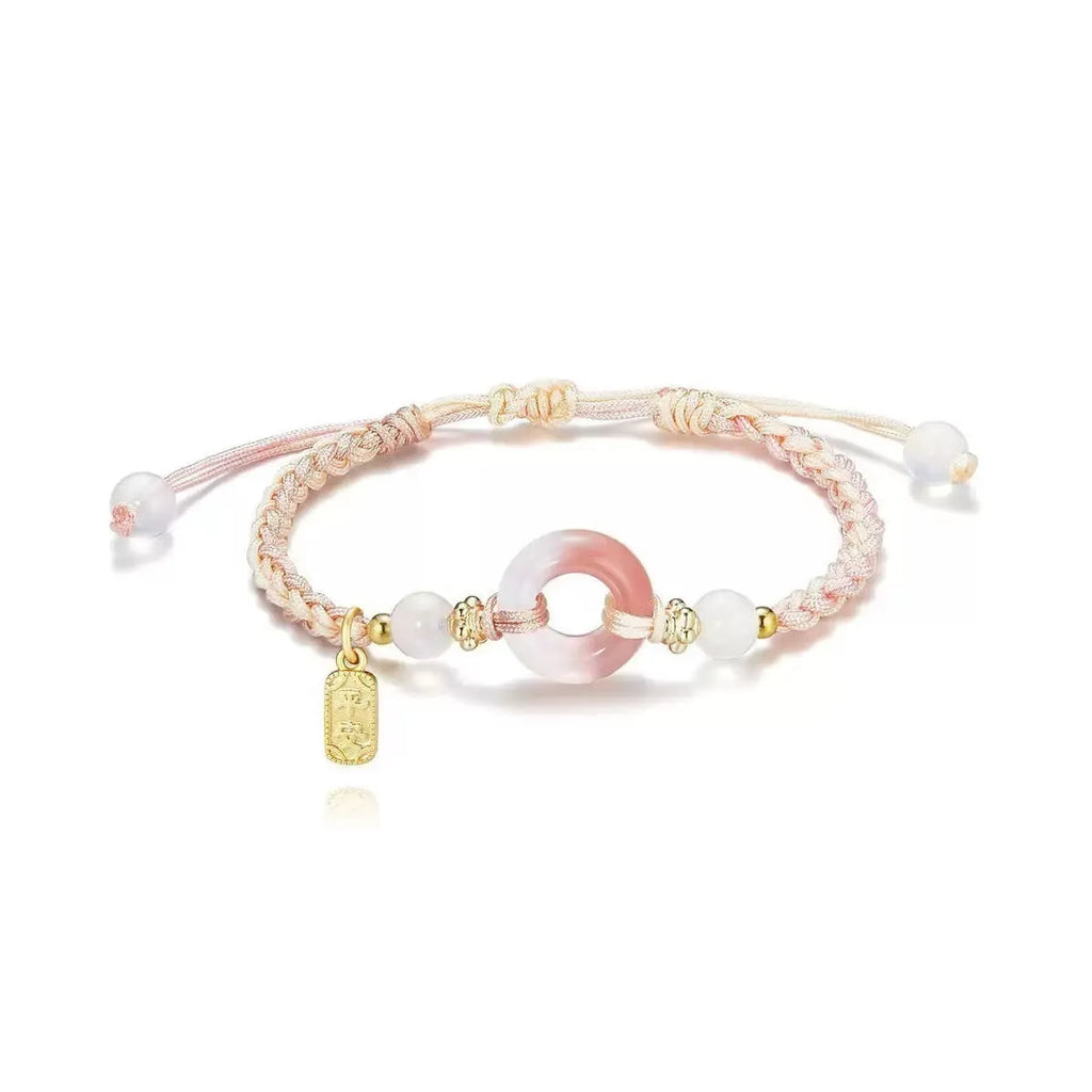 National style DIY woven watch band couple bracelet with peach blossom pattern in black, green, or pink colour options