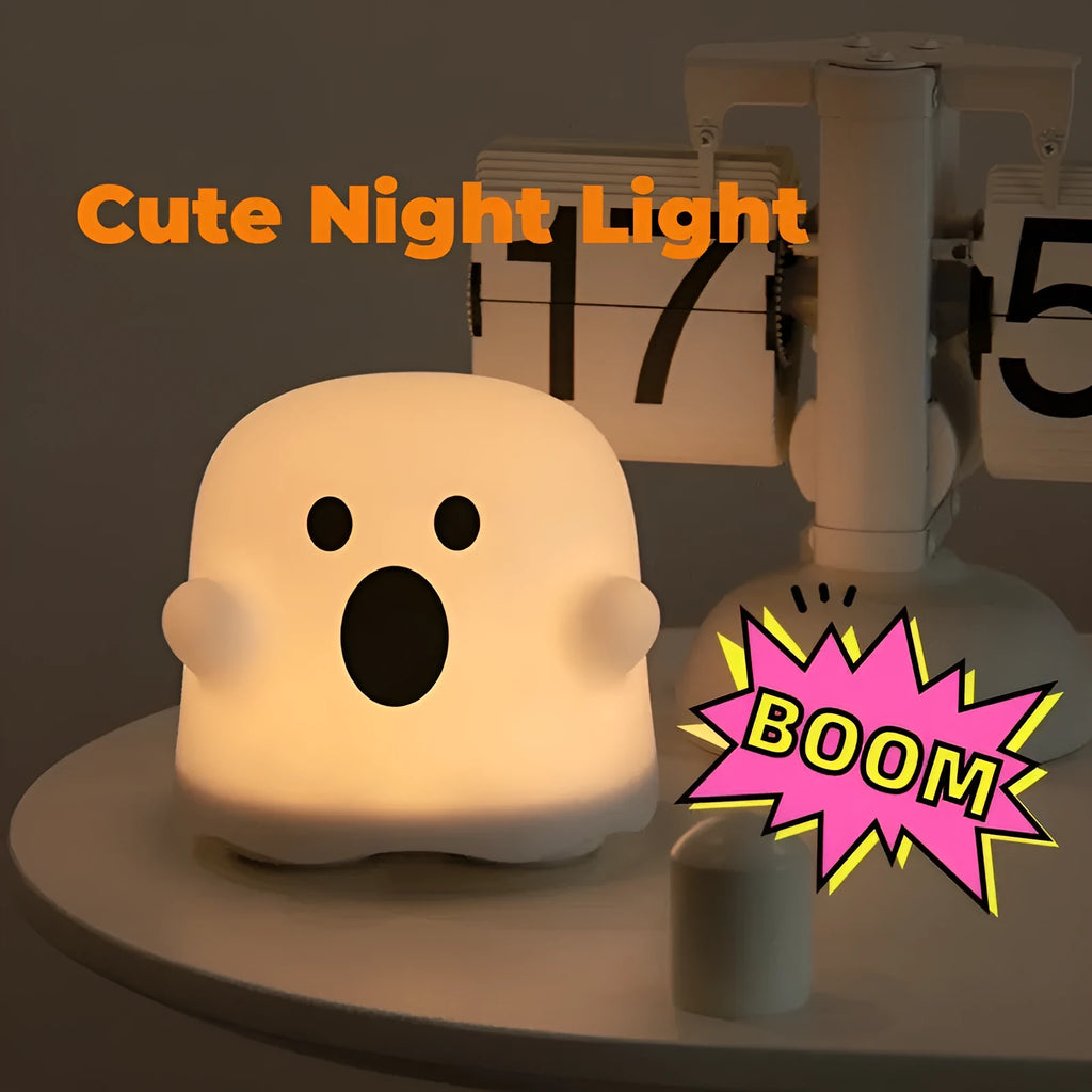 White silicone LED night light with touch sensor base and portable handheld design