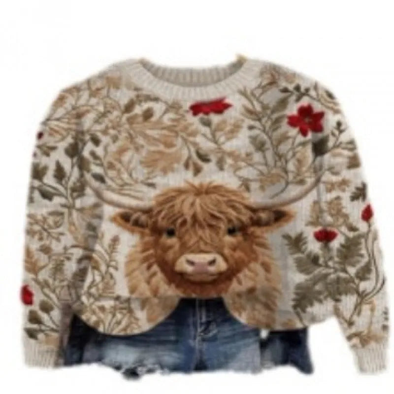 Little Flower digital printed round neck sweater in a floral pattern, available in multiple colours.