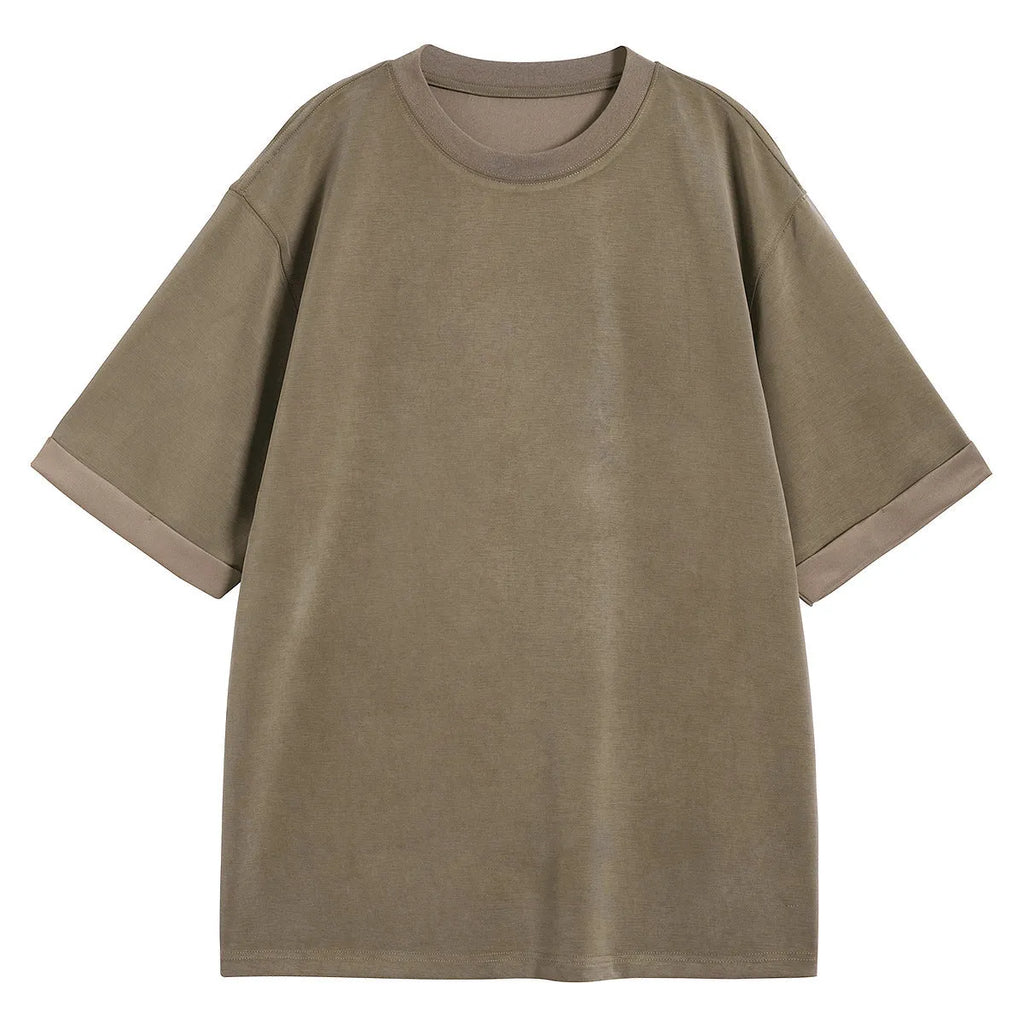 Men's loose fit drape knit casual T-shirt in solid colour on a hanger