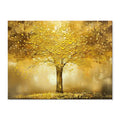 Handmade oil painting of a gold fortune tree on canvas, horizontal orientation, no frame, for living room decor