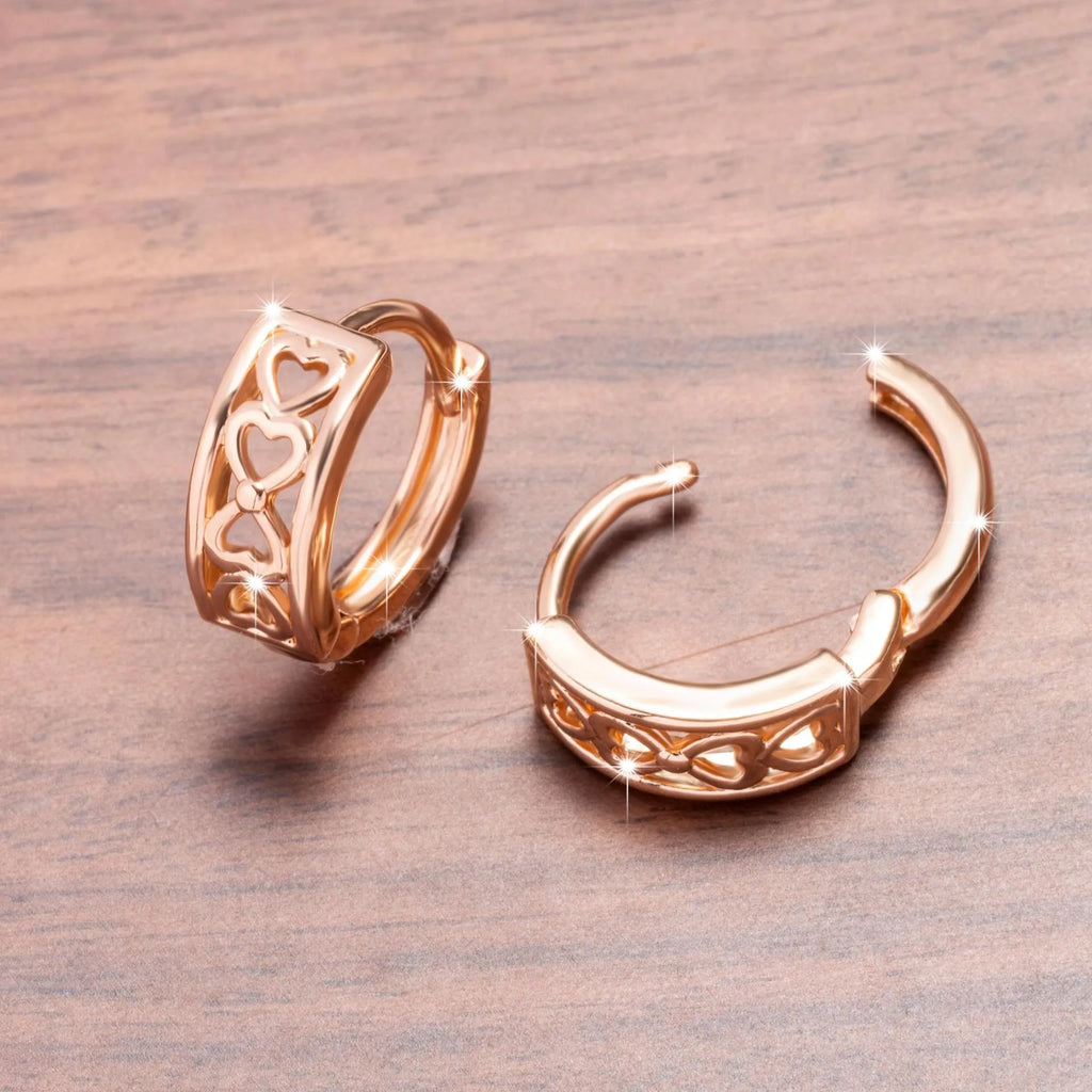 Love Glossy Hollow Ear Clip in rose gold, copper electroplated clip-on earrings, one pair, heart cut-out design