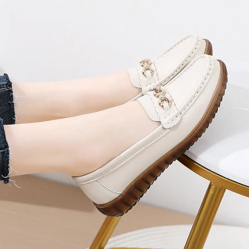 Women's flat non-slip soft bottom shoes in black with low heel and round toe design