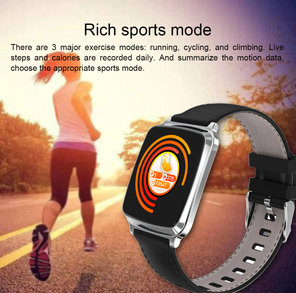 M8 multi-function smart bracelet with heart rate monitor on a wrist, showing zinc alloy body and TPU strap.
