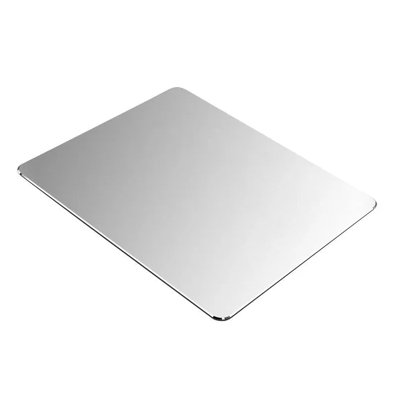 Aluminum alloy double-sided metal mouse pad in black finish with integrated wrist support