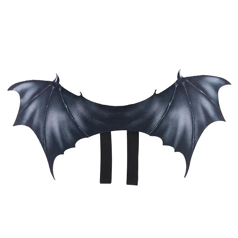 Black cloth bat wing costume accessory for dog or cat on Halloween.