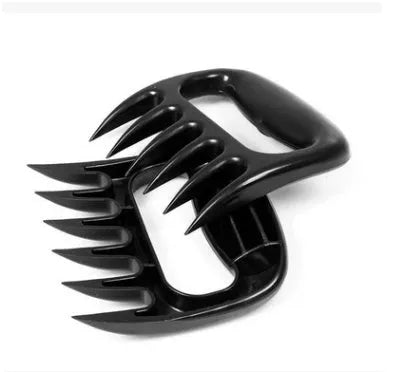 Two black plastic bear claw meat shredder forks for BBQ and kitchen use.