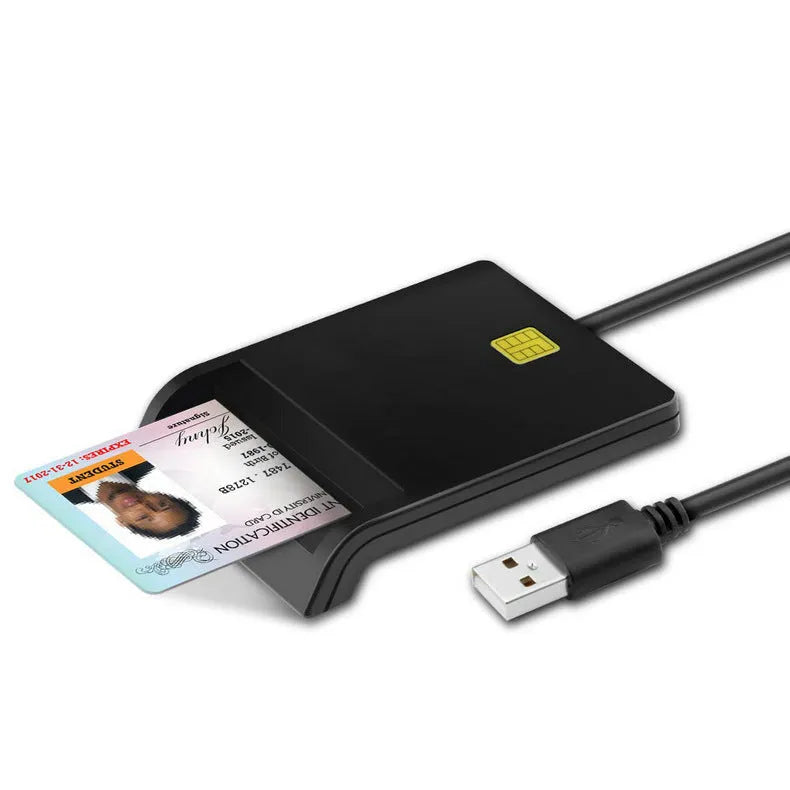 DM-HC65 USB smart card reader in black plastic casing, connected via USB cable