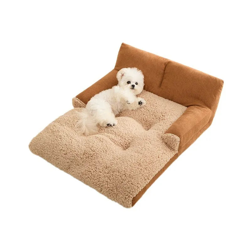 Grey plaid fleece dog kennel bed in three sizes with removable cushion