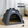 Grey linen-like fabric cat nest tent bed for a small dog with a removable cover.