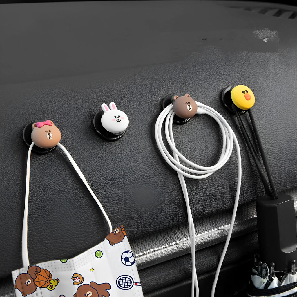 Cartoon PVC adhesive hook for car interior in Brown style, rounded shape with non-marking glue