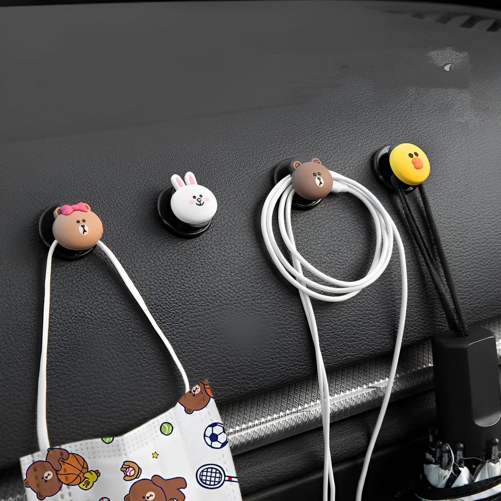 Cartoon PVC adhesive hook for car interior in Brown style, rounded shape with non-marking glue