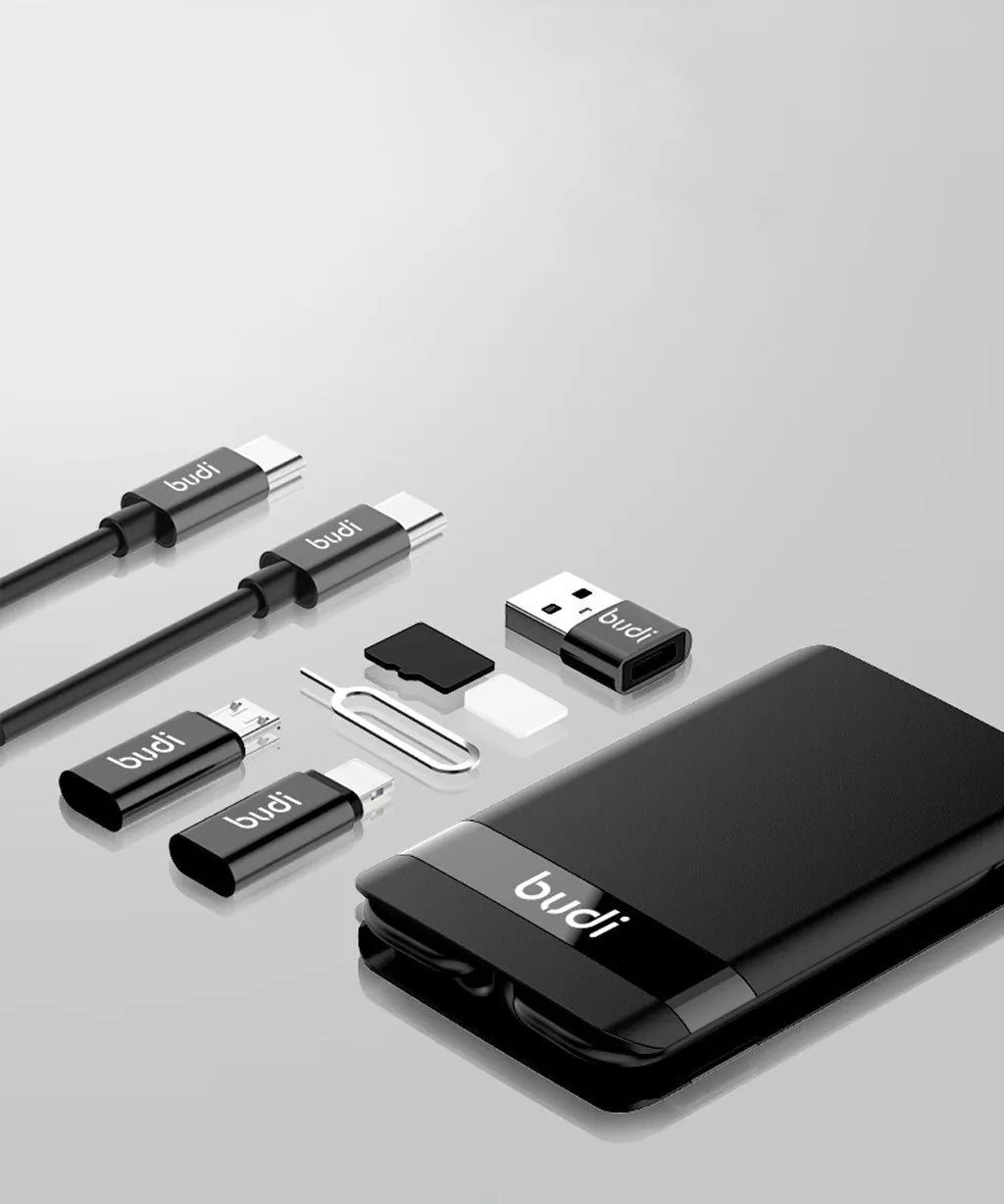 Black multi-function data line conversion card with wireless charging option and card slots