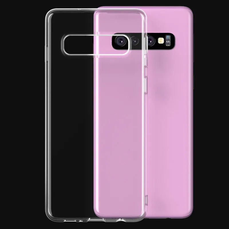 Transparent TPU back cover case for Samsung S10, S10e, and S10 Plus mobile phones.