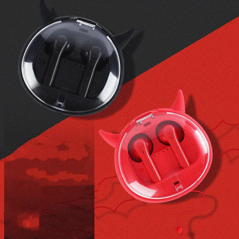 Macaron Red TWS 5.0 wireless Bluetooth earphones with charging case