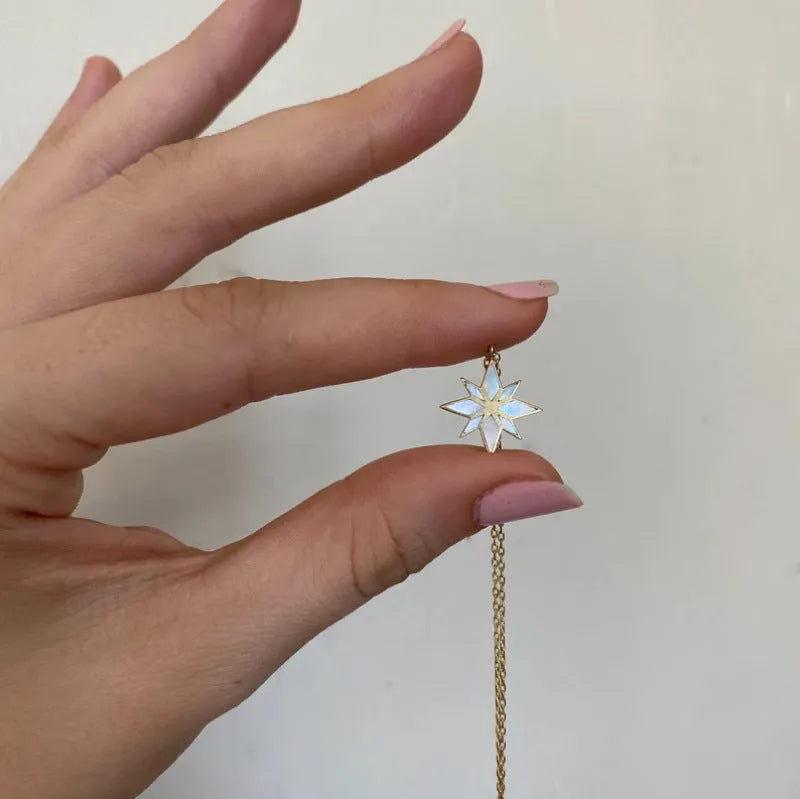 18K gold six pointed star clavicle chain on stainless steel O chain, 45cm length, gold colour