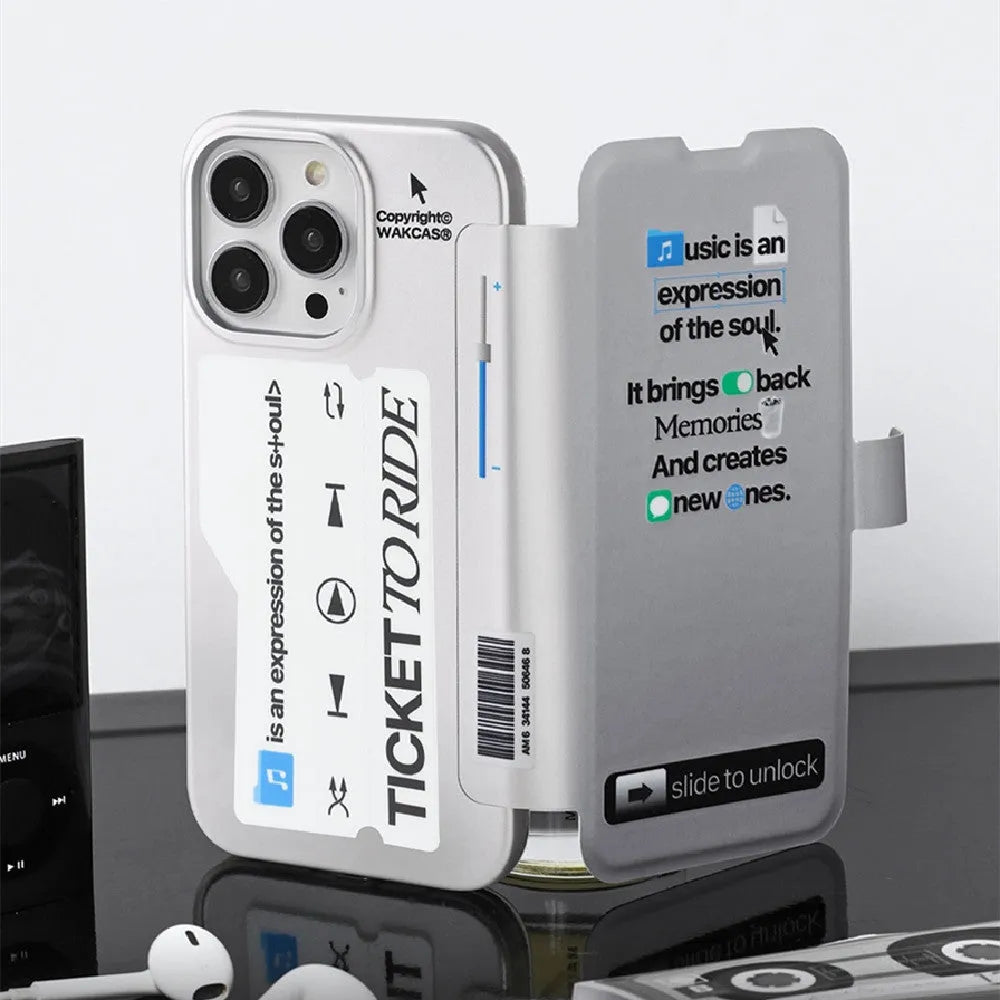 Personalised flip phone case music plated silver shell for iPhone 13 12 11 series plastic fall prevention